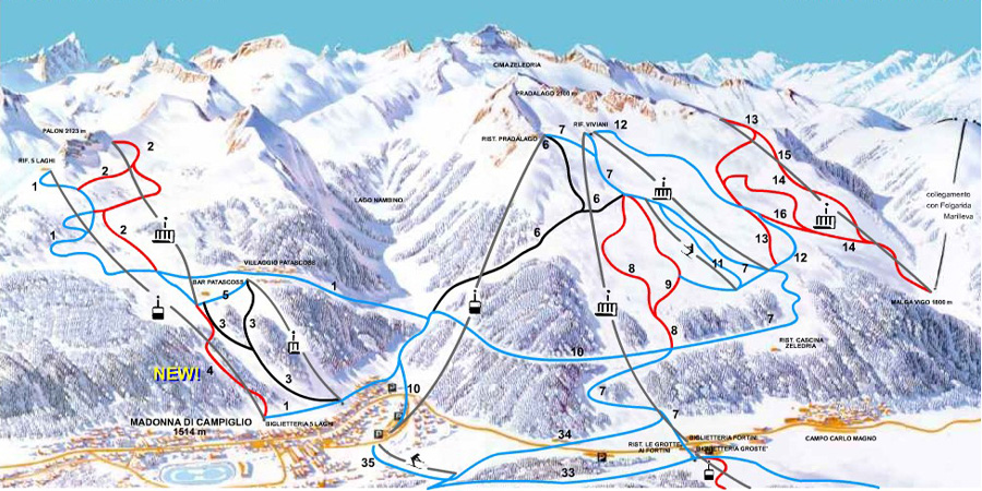 Mappa piste sci Madonna di Campiglio 5Laghi-Pradalago
